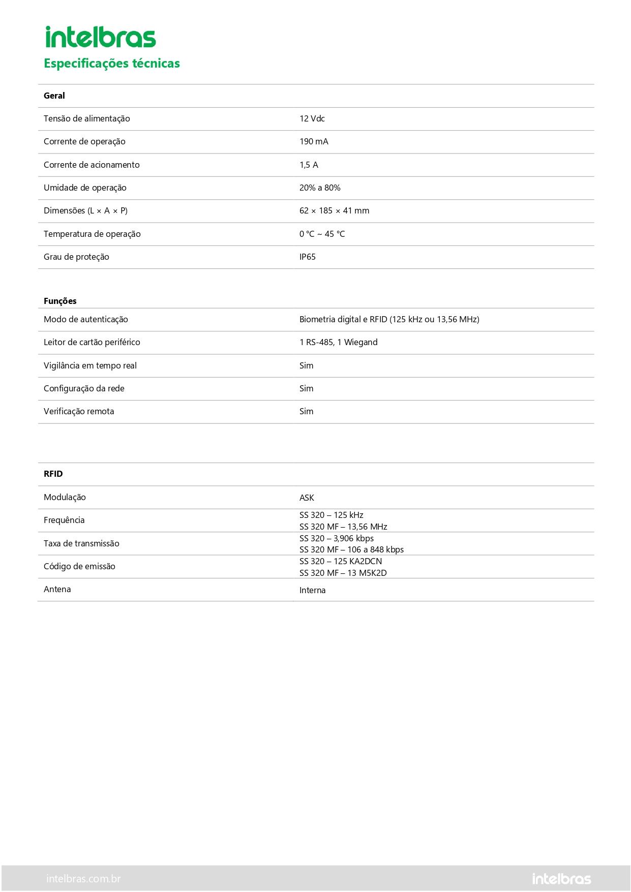 CONTROLADOR DE ACESSO SS 320 INTELBRAS