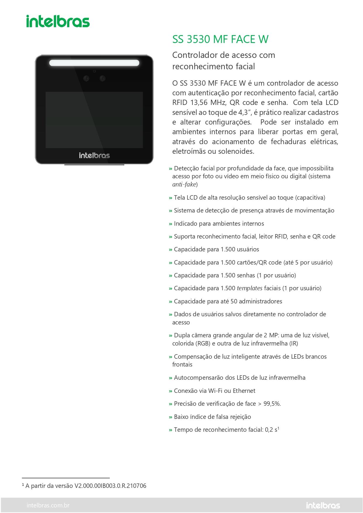 CONTROLADOR DE ACESSO SS 3530 MF FACE W