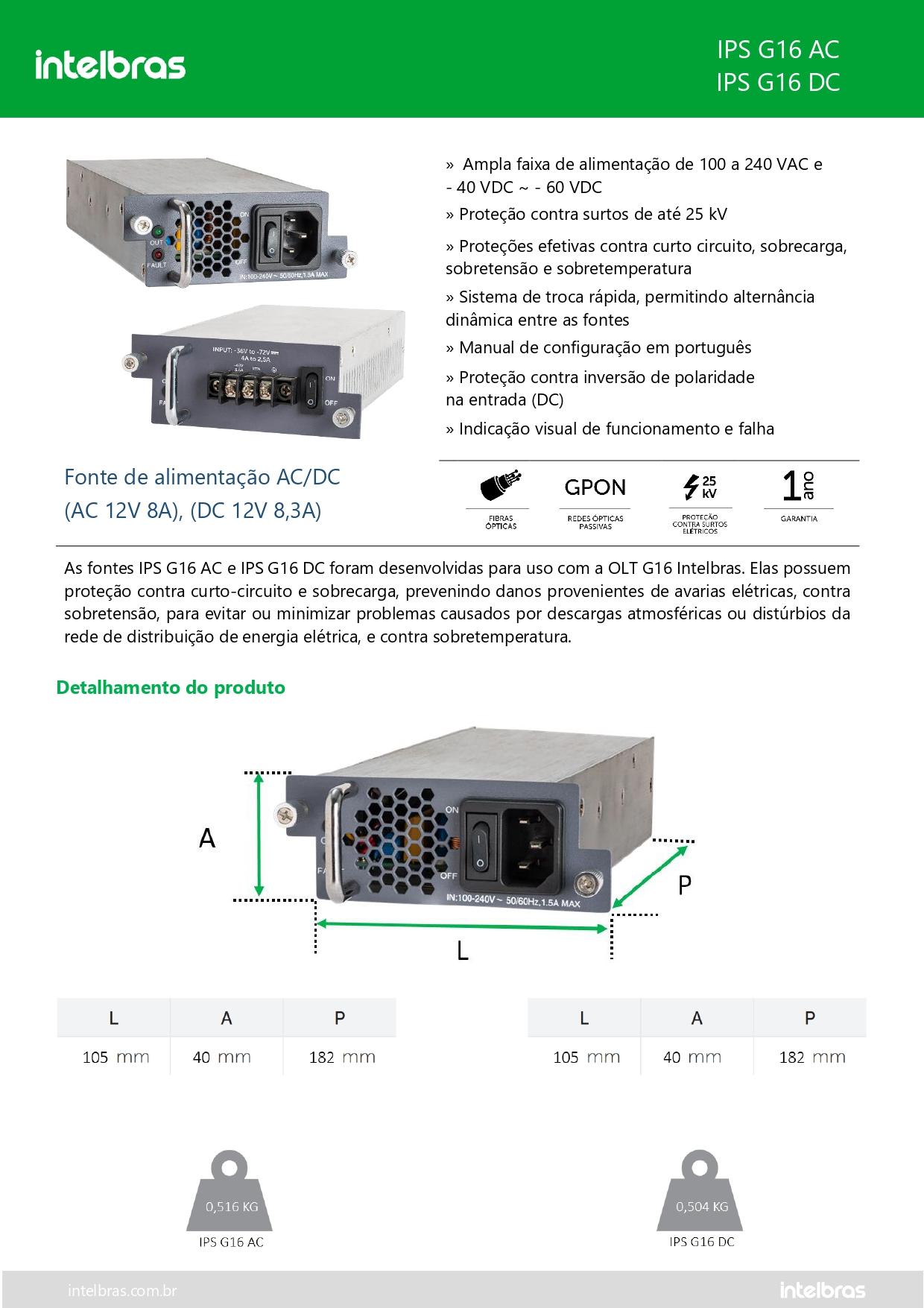 CONVERSOR AC/DC 12V 8A P OLT G16 - IPS-G16-AC