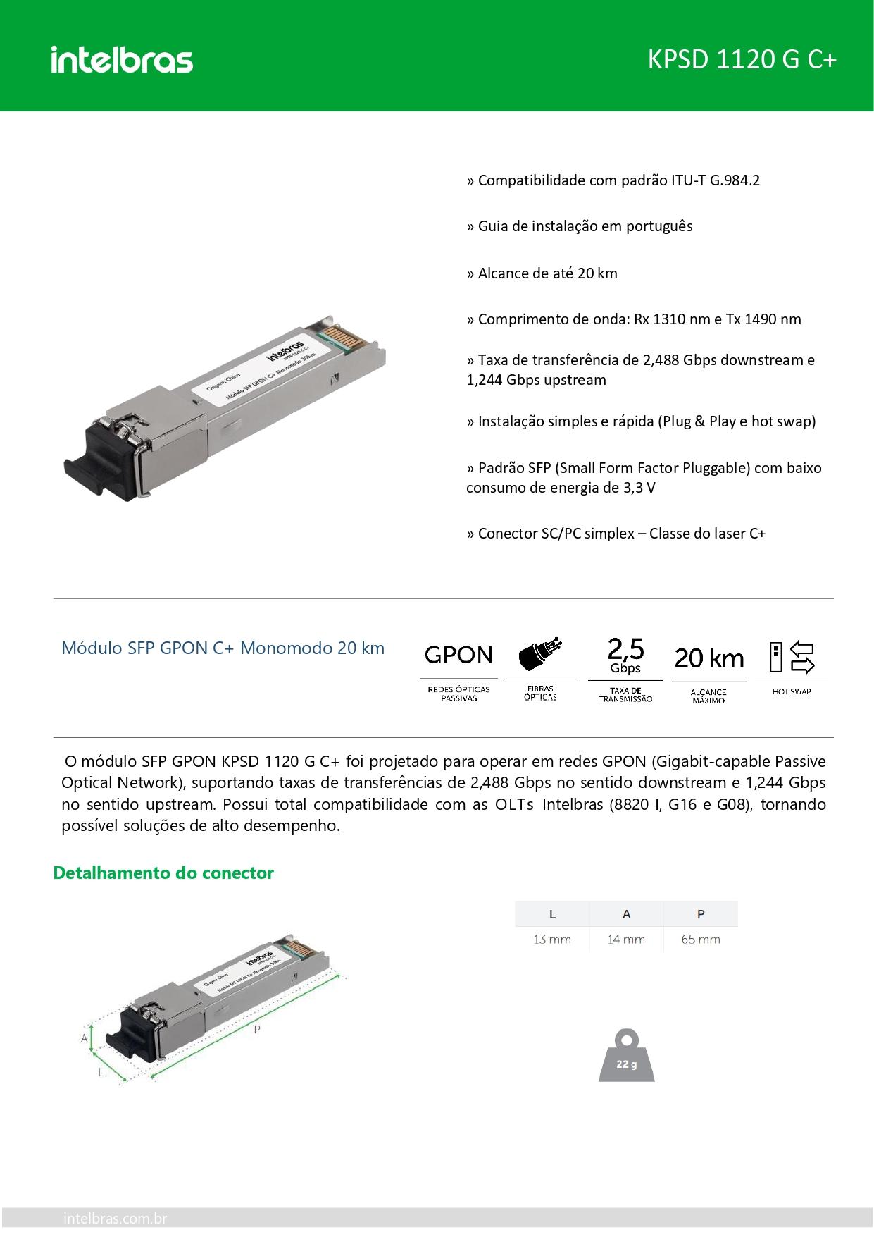 CONVERSOR INTERF ETH P/ INTERF GPON KPSD 1120 