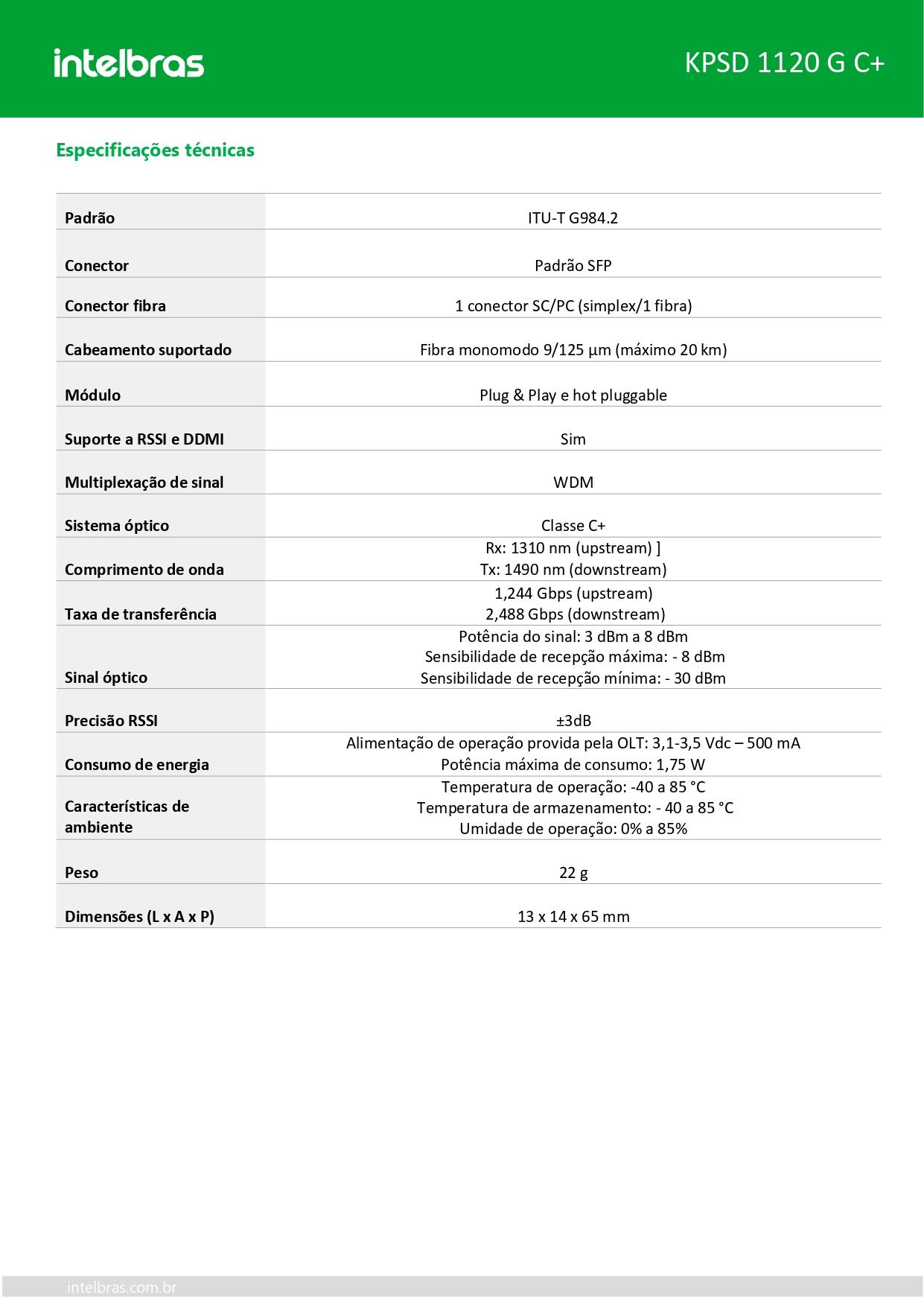CONVERSOR INTERF ETH P/ INTERF GPON KPSD 1120 