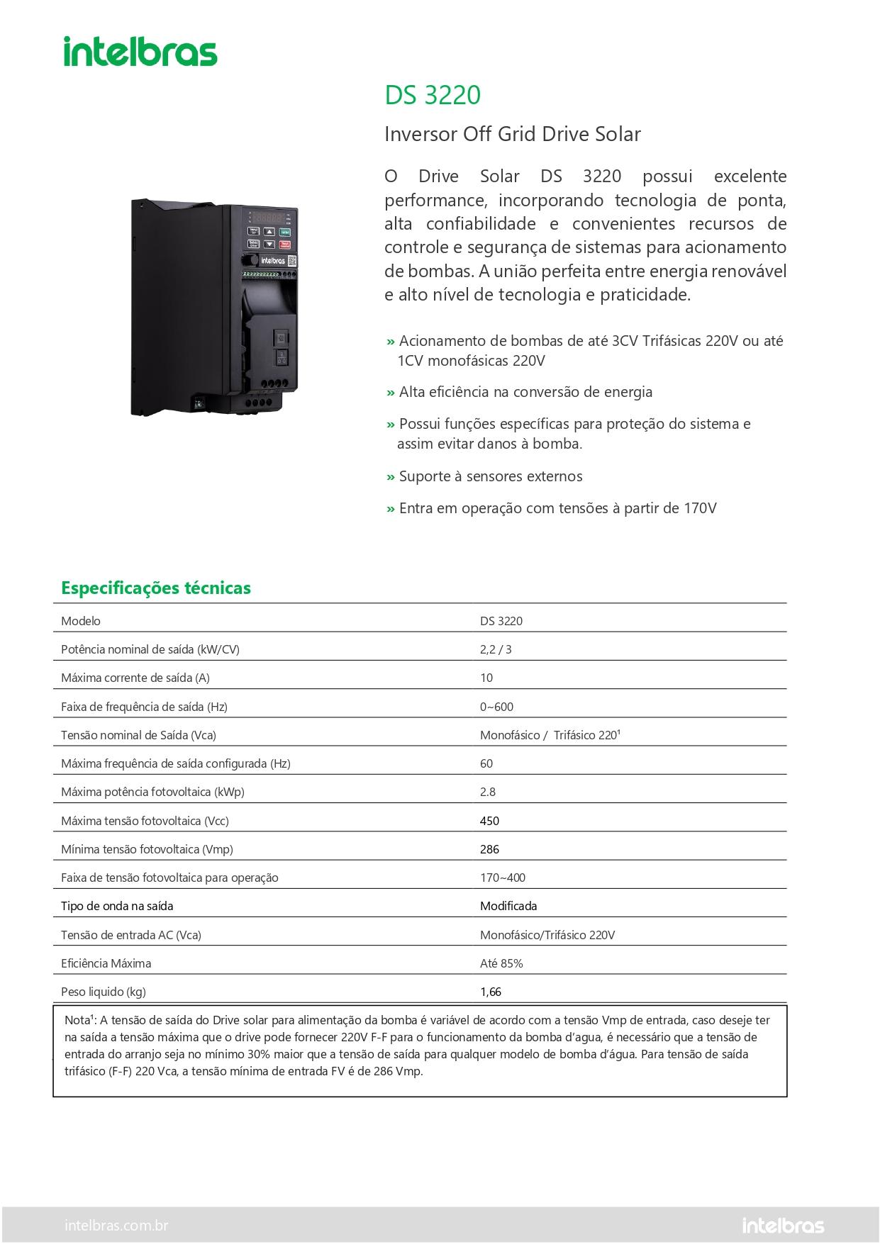  INVERSOR OFF GRID DRIVE SOLAR TRIF 220V 3CV