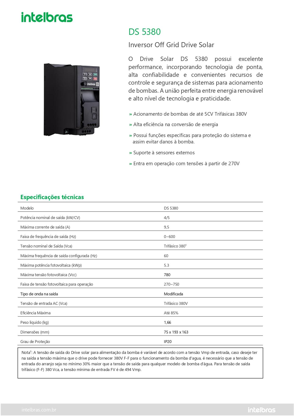 Inversor Drive Solar Trifásico 5CV Off Grid
