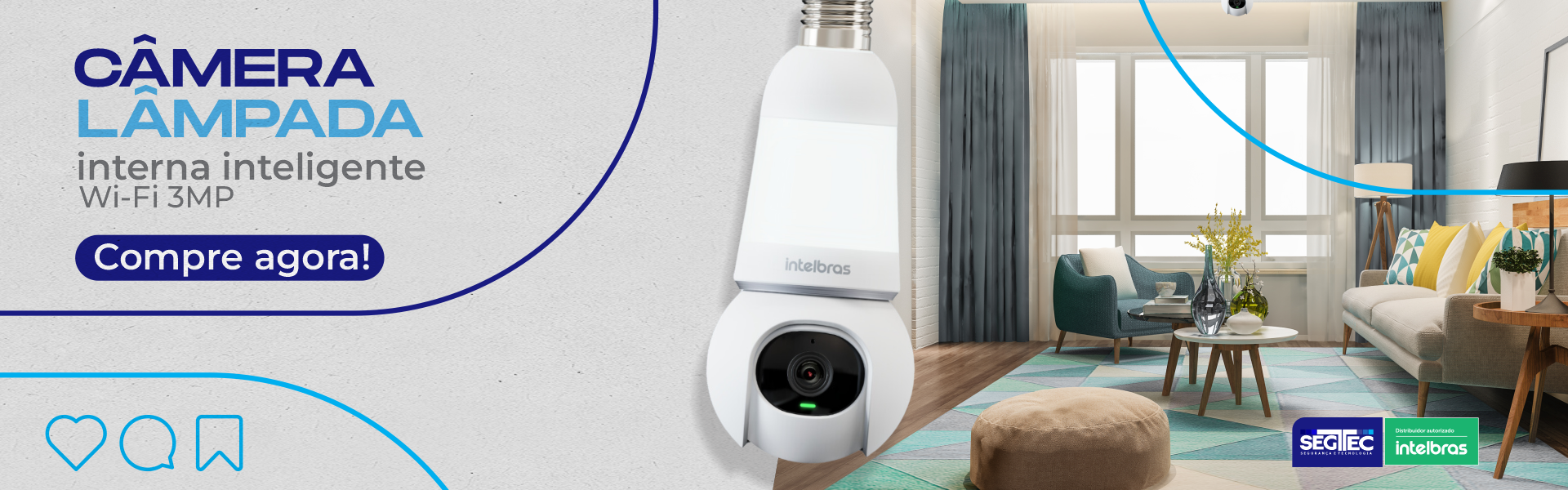 Câmera Lâmpada interna inteligente Wi-Fi 3MP